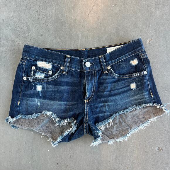 Vintage Y2K Rag & Bone Distressed Doris Wash Blue Cut Off Jean Short Women's 25 - Picture 1 of 6